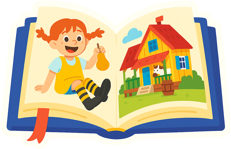 Pippi Langstrumpf liest – Vorlesezeit in der Villa Kunterbunt.